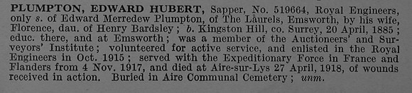 Plumpton E H Sapper 519664 Royal Engineers Obit De Ruvignys Roll Of Honour Vol 4