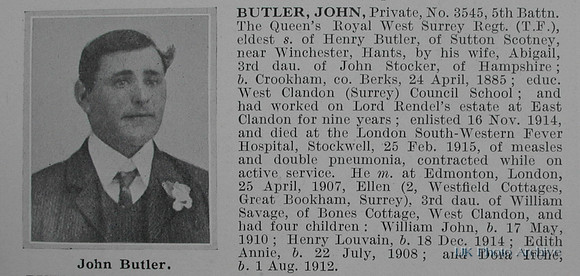 Butler J Pte 3545 5th Queens Royal West Surrey Regiment Obituary De Ruvignys Roll Of Honour Vol 1