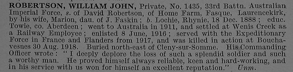 Robertson W J Pte 1435 33rd Australian Infantry Obit De Ruvignys Roll Of Honour Vol 4