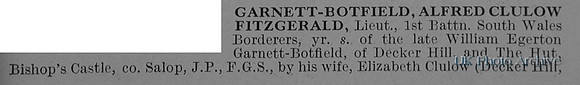 Garnett-Botfield A C F Lt 1st South Wales Borderers Obituary Part 1 De Ruvignys Roll Of Honour Vol 1