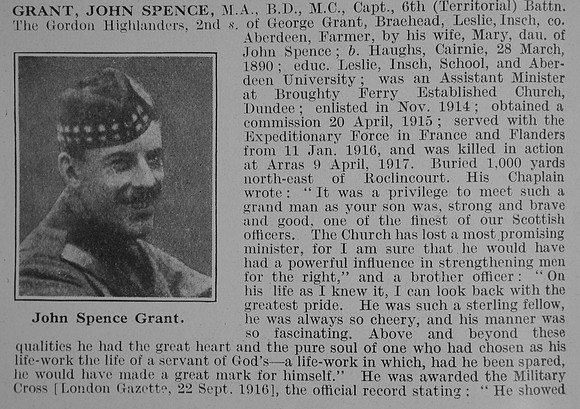 Grant J S Captain 6th Gordon Highlanders Obit Part 1 De Ruvignys Roll Of Honour Vol 3