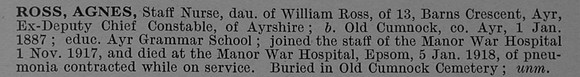 Ross A Staff Nurse Short Obit De Ruvignys Roll Of Honour Vol 4