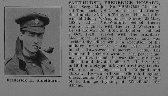 Smethurst F H Mech Sergt Major Army Service Corps Obit De Ruvignys Roll Of Honour Vol 3