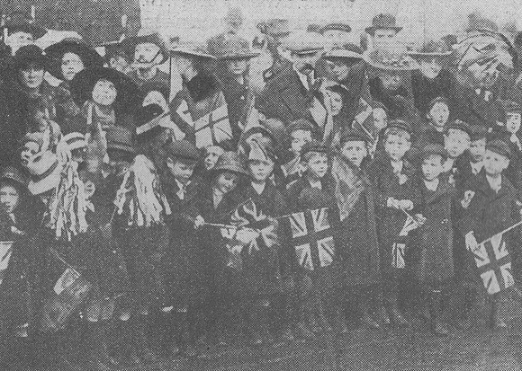 London School Children Celebrating The End Of The War