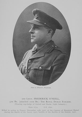 ONeill F 2nd Lt 5th Attd 10th Royal Dublin Fusiliers