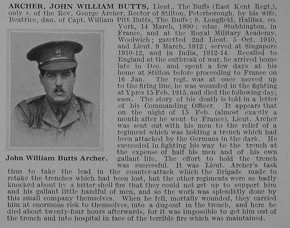 Archer J W B Lt East Kent Regiment Obit
