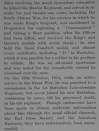 Bowley T H 2nd Lt 1st Leicestershire Regiment Obit Part 2 The Bond Of Sacrifce Vol 1