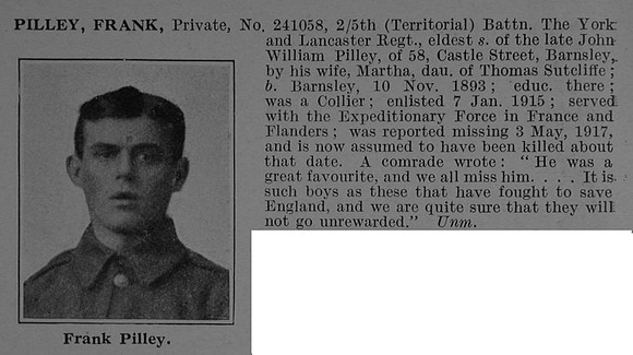 Pilley F Pte 24108 5th York & Lancaster Regiment Obit De Ruvignys Roll Of Honour Vol 4