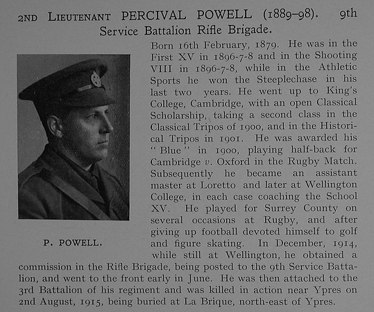Powell P 2nd Lt 9th Rifle Brigade Obit Dulwich College Roll Of Honour