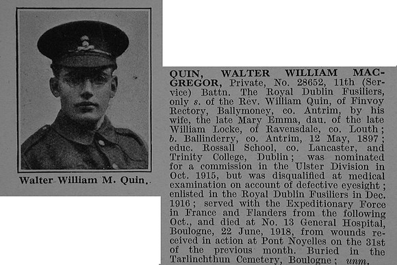 Quin W W M Pte 28652 11th Attd 8th Royal Dublin Fusiliers Obit De Ruvignys Roll Of Honour Vol 4