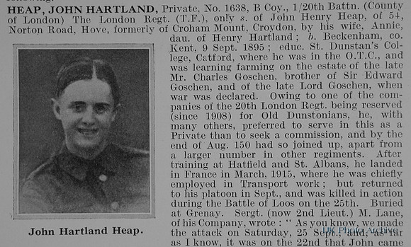 Heap J H Pte 1638 20th London Regiment Obit Part 1 De Ruvignys Roll Of Honour Vol 2