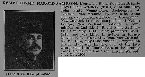 Kempthorne H S Lt Royal Field Artillery Obit De Ruvignys Roll Of Honour Vol 4