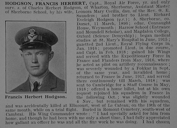 Hodgson F H Captan Royal Air Force Obit Part 1 De Ruvignys Roll Of Honour Vol 5
