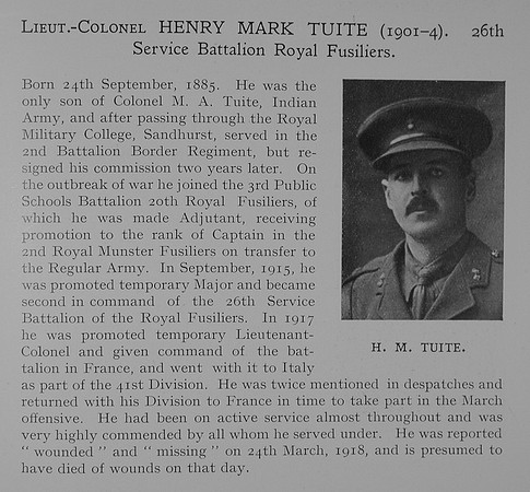 Tuite H M Lt Col 26th Royal Fusiliers Obit Dulwich College Roll Of Honour