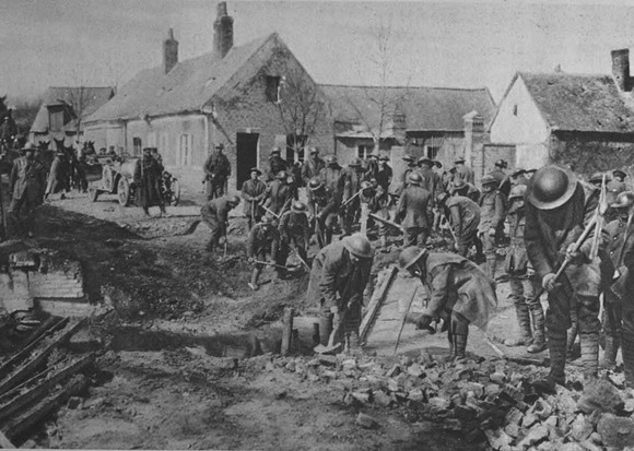 A Labour Battalion Bridging A German Trench