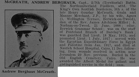 McCreath A B Captain 7th Northumberland Fusiliers Obit De Ruvignys Roll Of Honour Vol 4