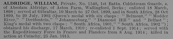 Aldridge W Pte 1540 1st Coldstream Guards Obit