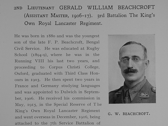 Beachcroft G W 2nd Lt Kings Own Royal Lancs Regiment Obit Part 1