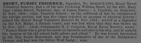 Short P F Sig 2-1383 SS Maine Royal Naval Volunteer Reserve Obit De Ruvignys Roll Of Honour Vol 4