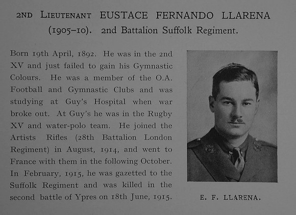Llarena E F 2nd Lt 2nd Suffolk Regiment Obit Dulwich College Roll Of Honour
