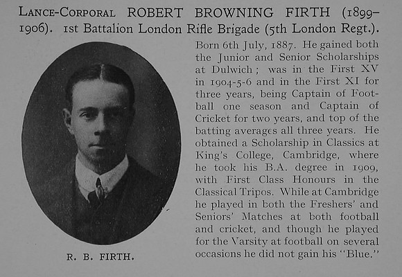 Firth R B LCpl 303193 5th London Regiment (London Rifle Brigade) Obit Part 1 Dulwich College Roll Of Honour