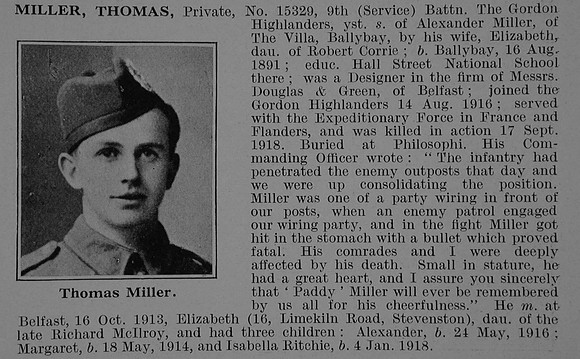 Miller T Pte 15329 9th Gordon Highlanders Obit De Ruvignys Roll Of Honour Vol 5