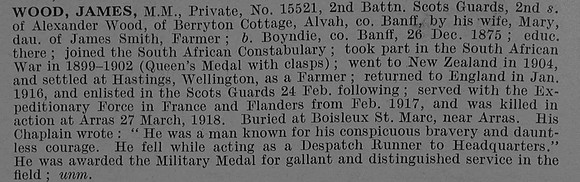 Wood J Pte MM 15521 2nd Scots Guards Obit De Ruvignys Roll Of Honour Vol 4