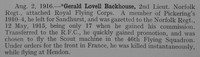 Backhouse G L 2nd Lt Royal Flying Corps Obit Shrewsbury School Roll Of Service