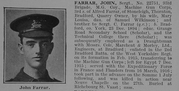 Farrar J Sergt Machine Gun Corps Obit De Ruvignys Roll Of Honour Vol 3