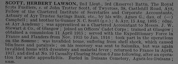 Scott H L 2nd Lt 3rd Attd 2nd Royal Scots Fusiliers Obit De Ruvignys Roll Of Honour Vol 4
