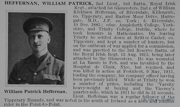 Heffernan  P 2nd Lt 3rd Royal Irish Regiment Attd 1st Gloucestershire Regiment Obiit