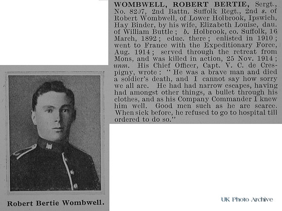 Wombwell R B Sergt 8207 2nd Suffolk Regiment Obit De Ruvignys Roll Of Honour Vol 1