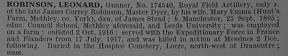 Robinson L Gnr 174540 Royal Field Artillery Obit De Ruvignys Roll Of Honour Vol 4