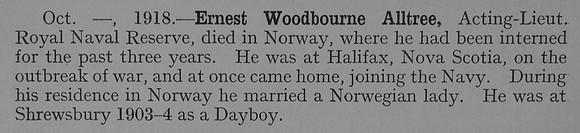 Alltree E W Lt HMS India RNR Obit Shrewsbury School Roll Of Service