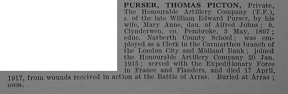 Purser T P Pte 6785 1st Honourable Artillery Company Obit De Ruvignys Roll Of Honour Vol 4