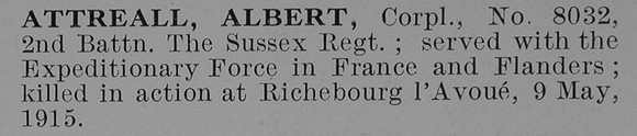 Attreall A Cpl 8032 2nd Sussex Regiment Obit