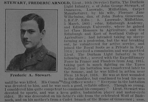 Stewart F A Lt 10th Durham Light Infantry Obit De Ruvignys Roll Of Honour Vol 3