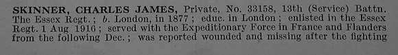 Skinner C J Pte 33158 13th Essex Regiment Obit Part 1 De Ruvignys Roll Of Honour Vol 4