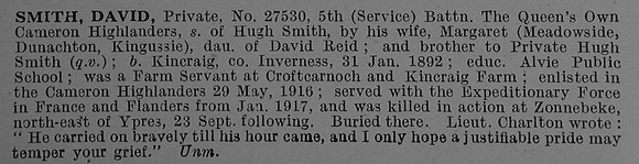 Smith D Pte 27530 5th Cameron Highlanders Obit De Ruvignys Roll Of Honour Vol 4
