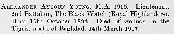 Young A A Lt 2nd Black Watch Obit St Andrews University Roll Of Honour