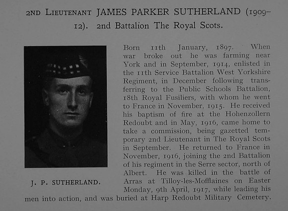 Sutherland J P 2nd Lt 2nd Royal Scots Obit Dulwich College Roll Of Honour