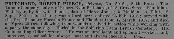 Pritchard R P Pte 39105 20th Royal Welsh Fusiliers Trans To Labour Corps Obit De Ruvignys Roll Of Honour Vol 4