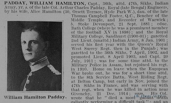 Padday W H Captain Indian Army Obit Part 1 De Ruvignys Roll Of Honour Vol 1