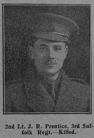 Prentice J R 2nd Lt 3rd Suffolk Regiment The Graphic 7th July 1915