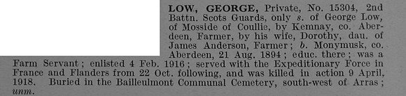 Low G Pte 15304 2nd Scots Guards Obit De Ruvignys Roll Of Honour Vol 4