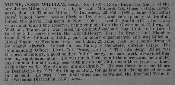 Milne J W Sergt 19493 Royal Engineers Obit De Ruvignys Roll Of Honour Vol 4
