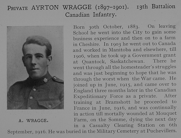 Wragge A Pte 13th Canadian Infantry Obit Dulwich College Roll Of Honour