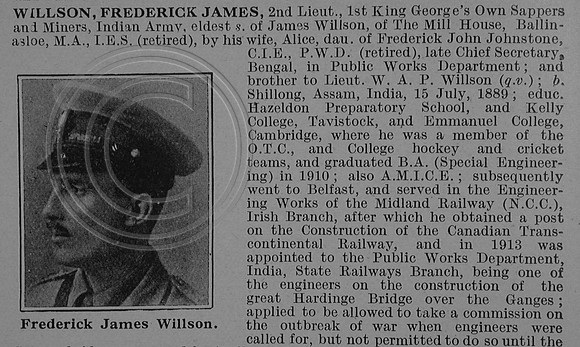 Willson F J 2nd Lt Indian Army Obit Part 1 De Ruvignys Roll Of Honour Vol 4