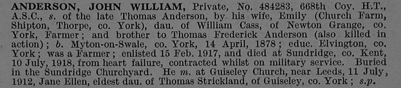 Anderson J W Pte 484283 Army Service Corps Obit De Ruvignys Roll Of Honour Vol 4