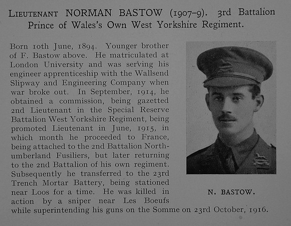 Bastow N Lt 3rd West Yorkshire Regiment Obit Dulwich College Roll Of Honour